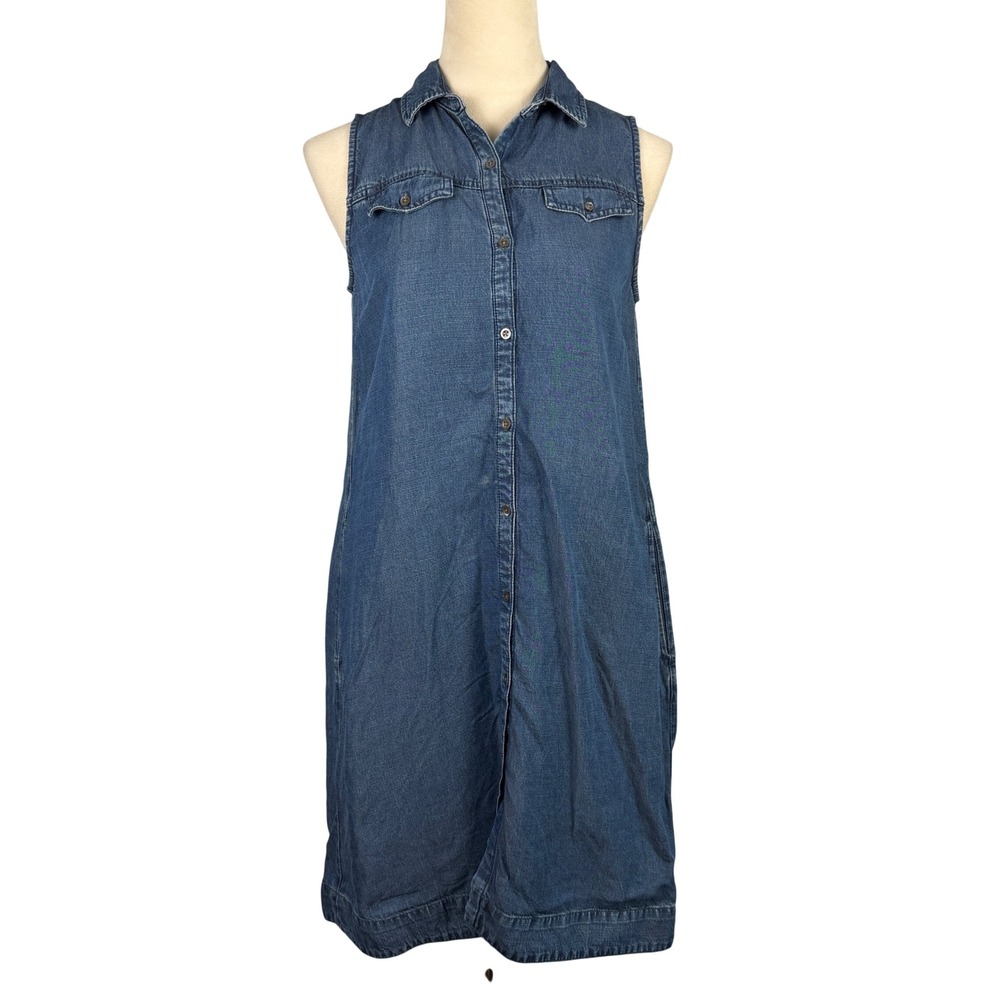 J.McLaughlin Denim Shirt Dress Womens Small Sleeveless Lyocell Linen Blend Blue